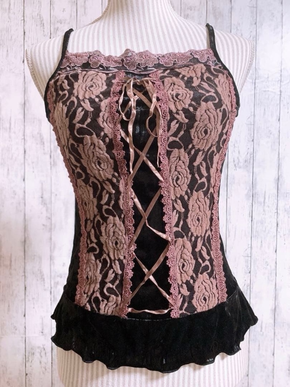 J-Fashion black and mauve/pink corset lace up top with ribbon no size tag